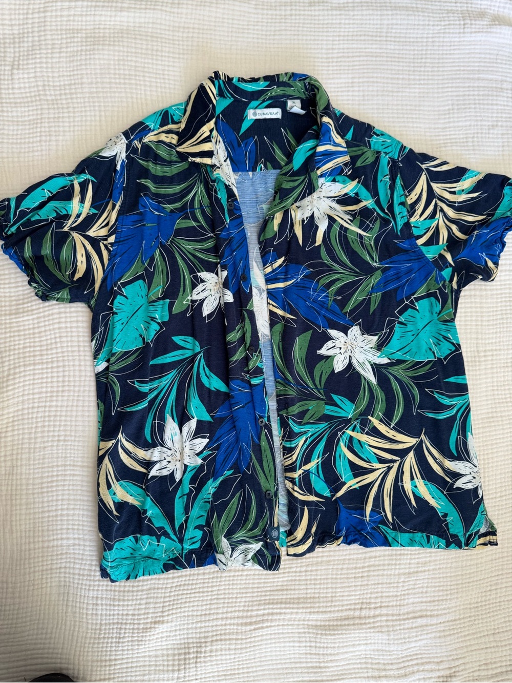 Cubavera Navy Tropical Leaf Print Shirt